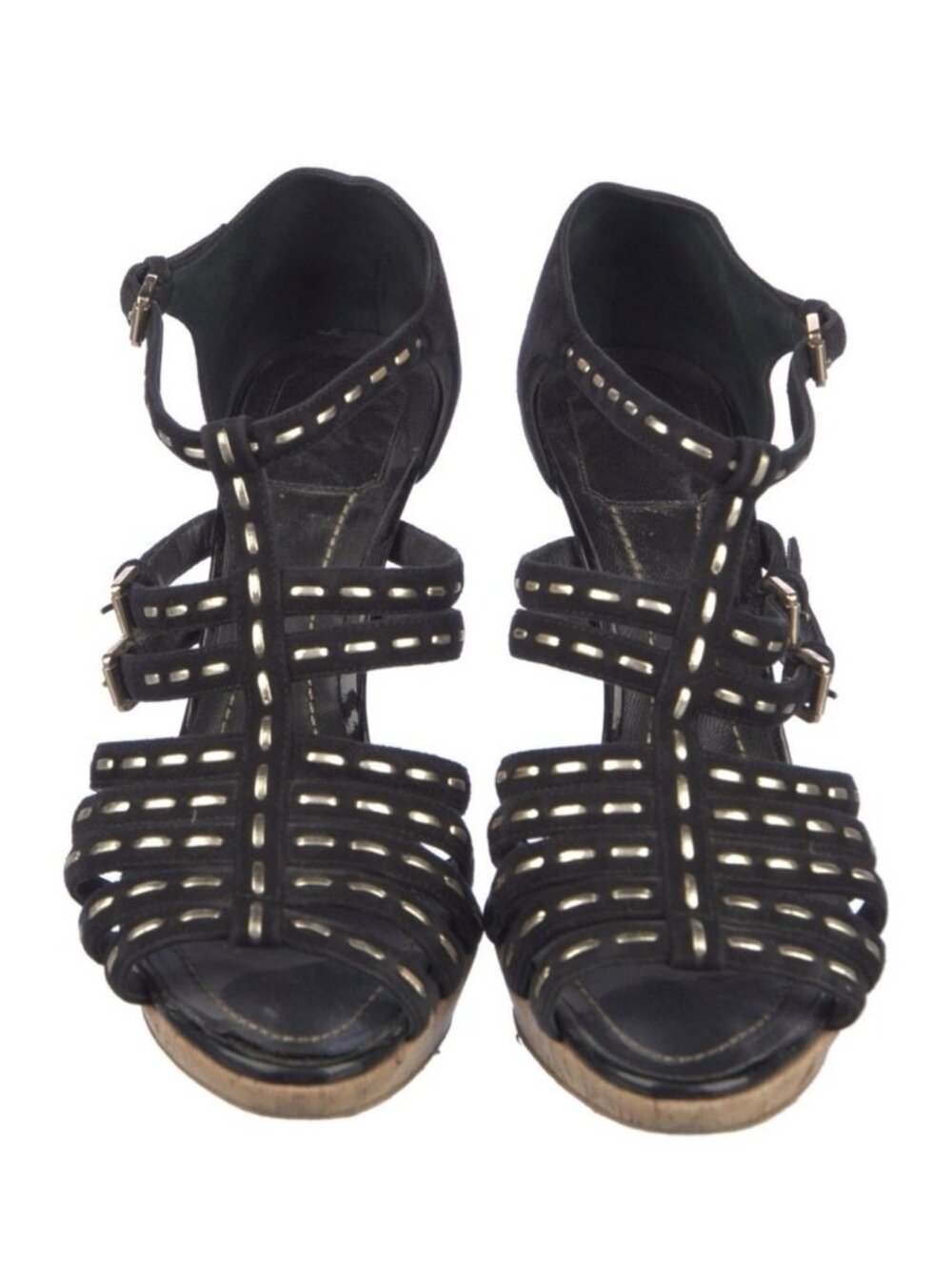 Christian Dior Black Gold Suede Leather High Heel Sandals 10 - Picture 3 of 7